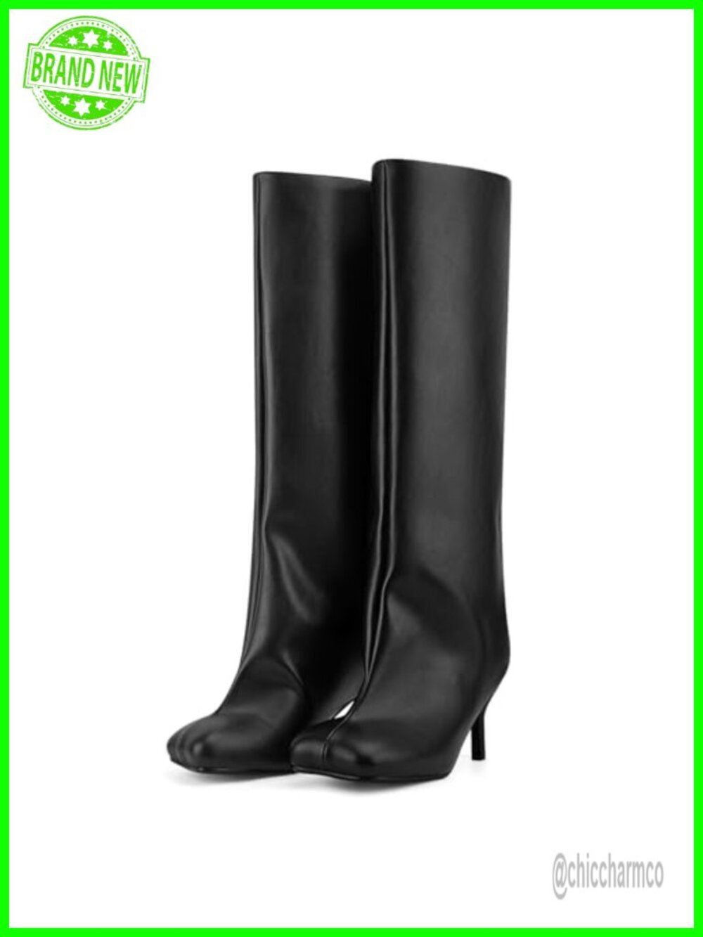 Kitten Heel Knee High Boots Square Toe Pull On Tall Boots